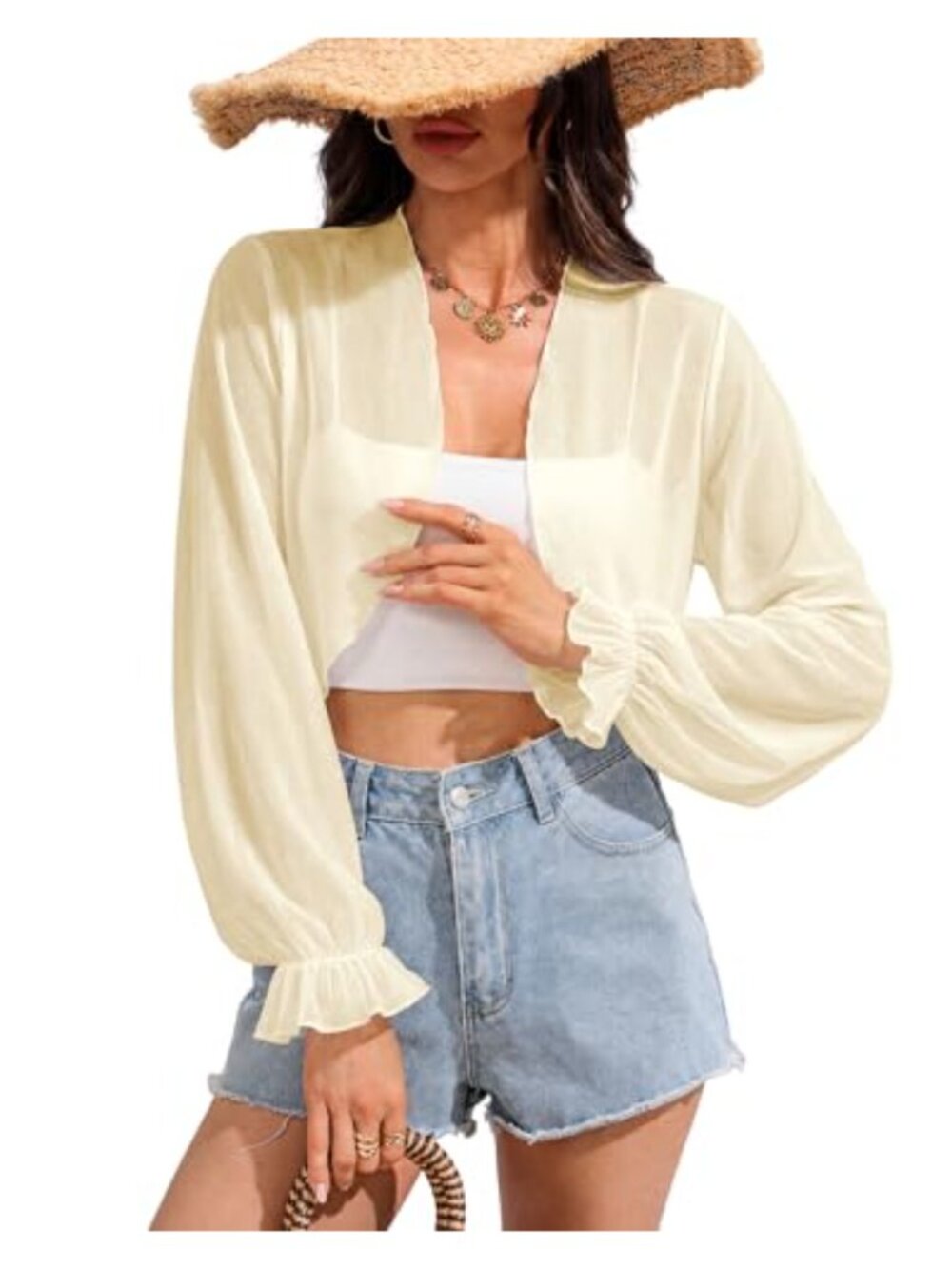 Sheer Bolero Shrug Cardigan for Women Long Sleeve Mesh Top